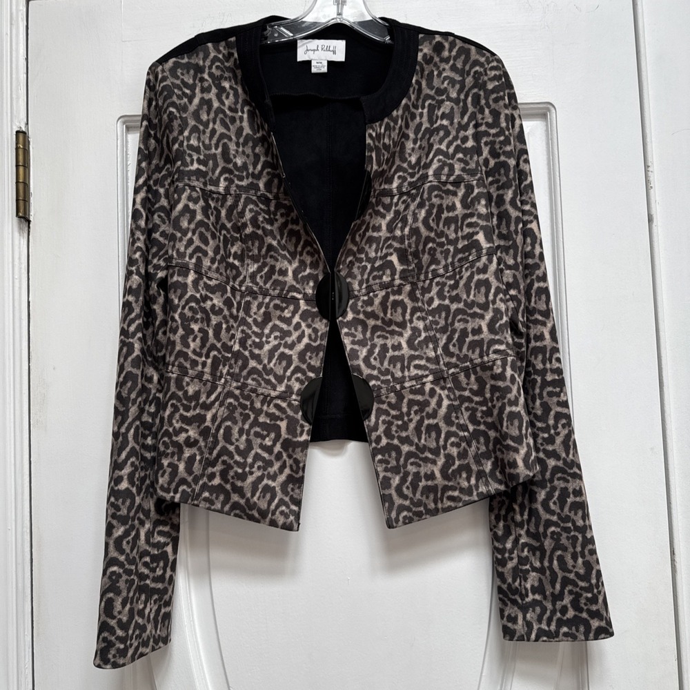 Joseph Ribkoff Designer Animal Print And‎ Black Size Medium Jacket Front Clasp